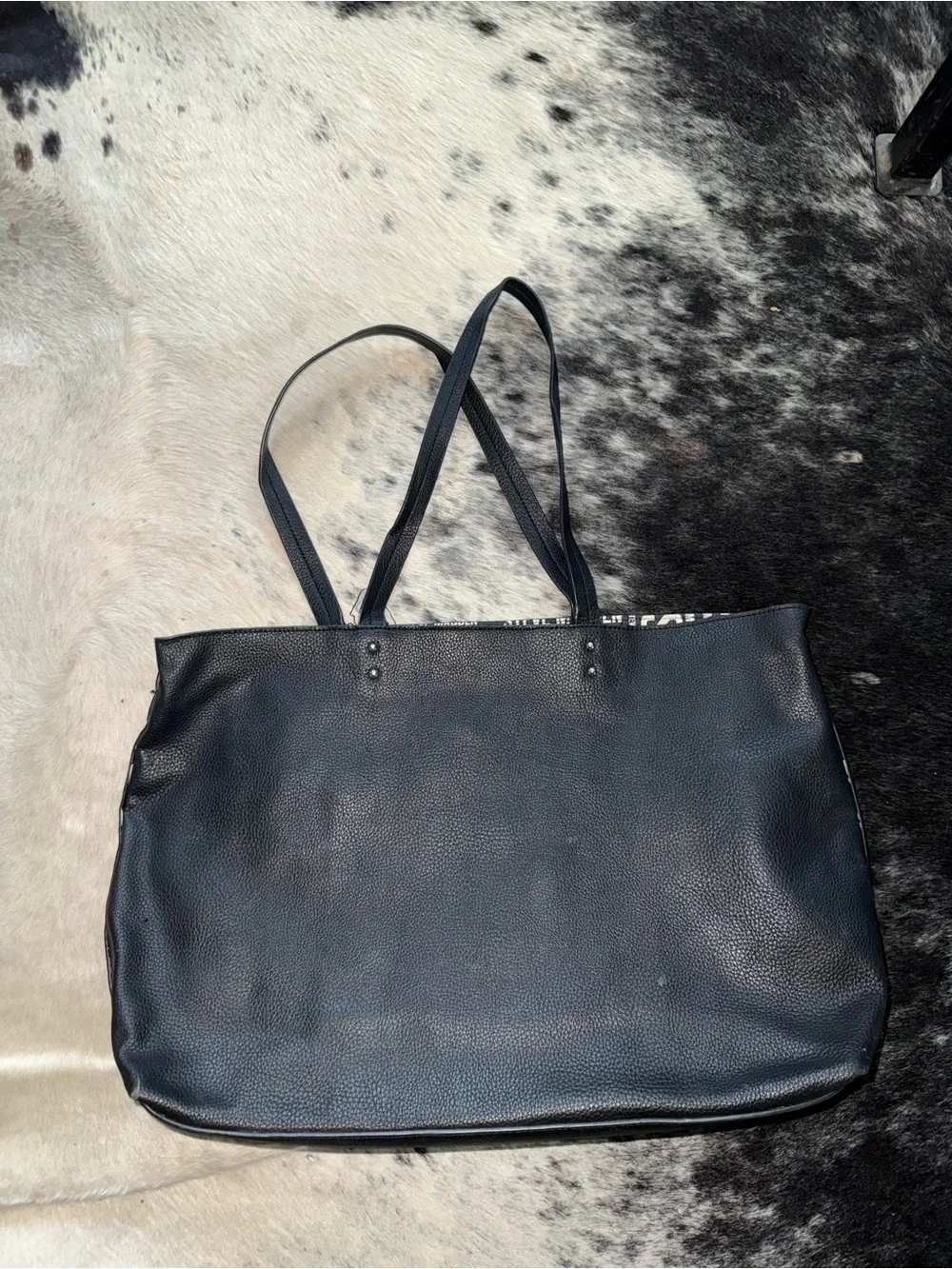 Steve Madden Black Faux-Leather Tote with White Logo